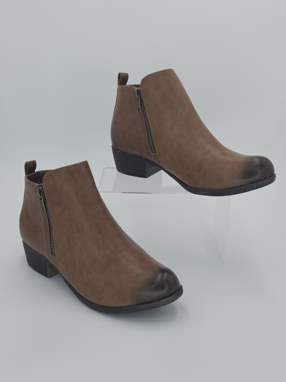 Dunes Dolly Two-tone Brown Side-Zip Western Ankle Booties Size Women's 8.5 8 1/2